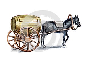 Horse carrying a barrel