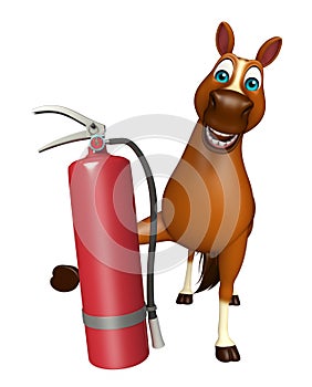 Horse cartoon character with fire extinguisher