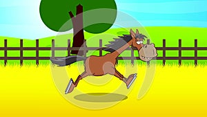 Horse Cartoon Character Running In Farm