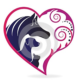 Horse cat and dog love logo