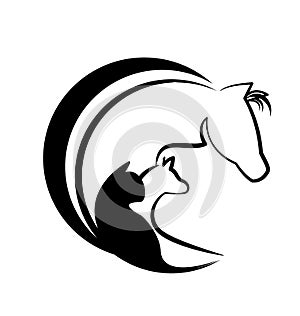 Horse cat and dog stylized logo