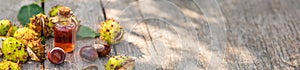 Horse chestnut extract in a bottle. selective focus.