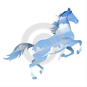 Horse with clouds on a white background.