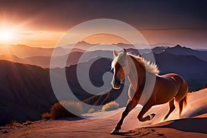Horse in desert,night,exploring,horse ride,desert at night art by Generative AI