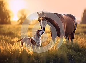 Horse and Dog are best Friends . AI generated Illustration