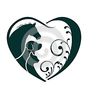 Horse, Dog and Cat heart image logo