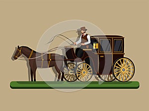 Horse drawin carriage. classic transportation powered by horse concept in cartoon illustration vector photo