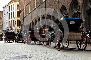 Horse-drawn buggy for tourists in Bruges, Belgium