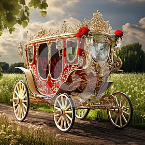 Horse-Drawn Carriage Gliding through Picturesque Countryside