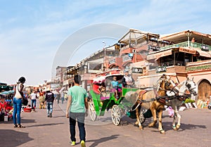 Horse-drawn carriage on Jemaa el-Fnaa square