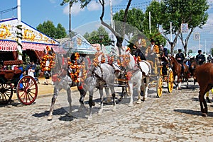 Horse drawn carriages at the Seville Fair.