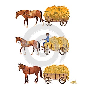 Horse-drawn cart with hay