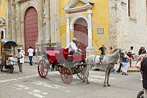 Horse drawn chariots in Cartagena, Colombia