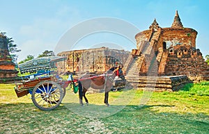 The cart at the ancient temple, Ava, Myanmar photo