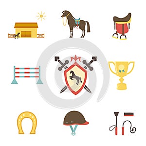 Horse and equestrian icons in flat style