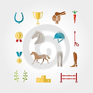 Horse equipment icon set color