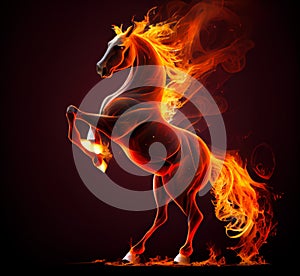 horse that is on fire on a black background. Generative AI