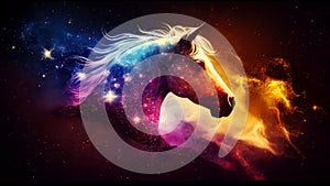 Horse in fire cosmic space. gnerative ai.