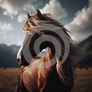 a horse is galloping in the wild on a cloudy day