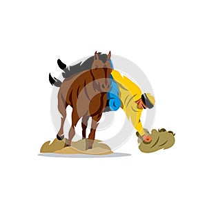 Horse game of Buzkashi. Vector Cartoon Illustration.