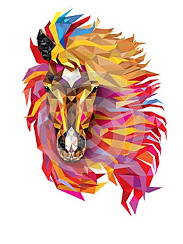 Horse Geometric pattern ,Fabulous hair of horse low polygon, Vector EPS