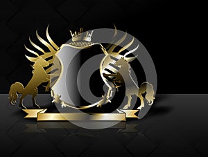 Horse Golden luxury heraldic coat of arms emblem crest illustration