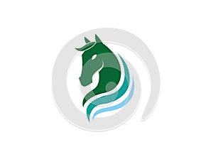 Horse green head and steed for logo design