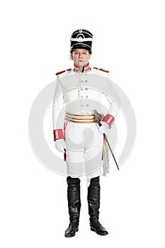 Horse Guards officer marching on the parade ground.