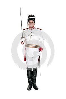 Horse Guards officer marching on the parade ground.