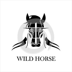 Horse. Hairy black wild horse logo