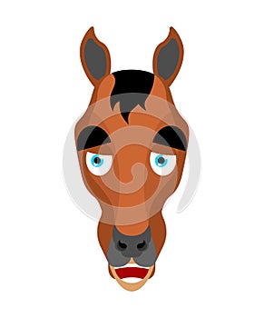 Horse happy emoji. Steed merry emotions. hoss Joyful. Vector illustration