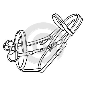 Horse harness bridle for riding vector illustration in line style for coloring book