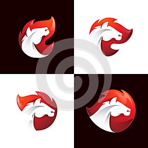 Horse Head in Fire Flame Logo Icon Vector