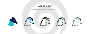 Horse head icon in different style vector illustration. two colored and black horse head vector icons designed in filled, outline