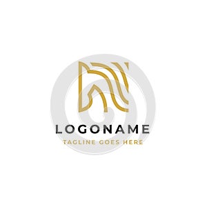 Horse head line art logo template outline icon vector design photo