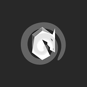 Horse Head logo, abstract figure of a stallion with a mane, silhouette of a mustang black and white graphic illustration