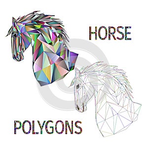 Horse head polygons multicoloured and outline vector illustration editable hand draw