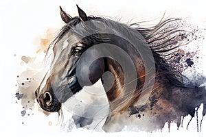 Horse head portrait in an Aquarelle abstract watercolour painting