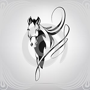 Horse head silhouette in ornament. vector illustration