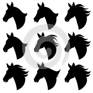 Horse head silhouettes set large pack of vector silhouette design