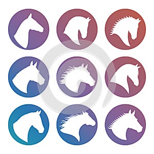Horse heads silhouettes icons set