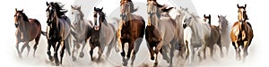 Horse herd run fast on white