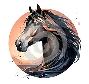 Horse. Horse head. Mare. Portrait. Watercolor. Isolated illustration on a white background. Banner. Close-up