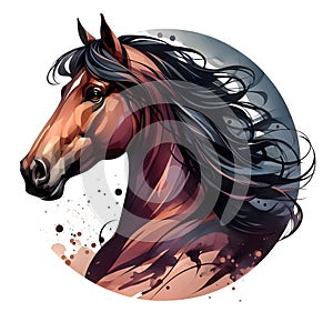 Horse. Horse head. Stallion. Portrait. Watercolor. Isolated illustration on a white background. Banner. Close-up