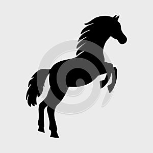 Horse icon, black silhouette on gray background. Vector