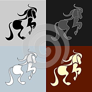 Horse icon set. Equine stables sign. Equestrian brand emblem. Royal stallion logo.Vector illustration.