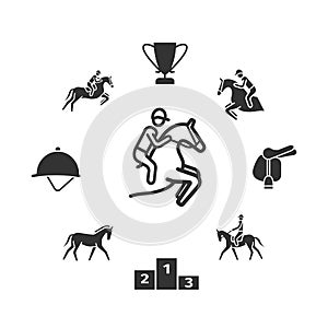 Horse icons set. Equestrian. Vector signs for web graphics