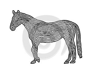 A horse illustration icon in black offset line. Fingerprint style for logo or background.