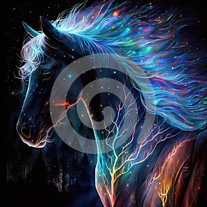 horse image glowing A tress of celestial fire a mane of auroras glow