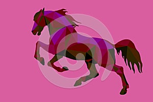 Horse, isolated image on a purple background  in low poly style 